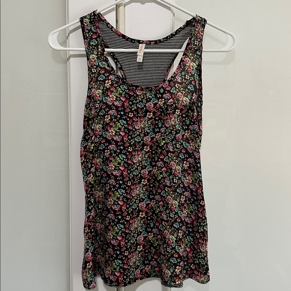 Xhilaration Floral&Stripes Tank Top